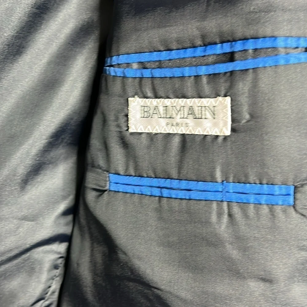 Vintage Balmain Black Wool 3 Button Sportscoat Blazer Men Size 42 Long